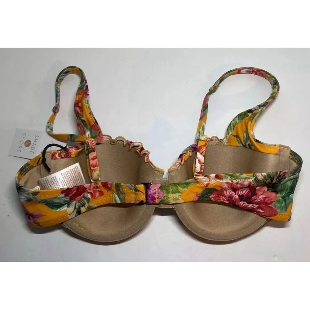 New Floral Bikini Top 34B Small Hawaiian Flower Shade & Shore Ruffle Swim Suit - Picture 4 of 4